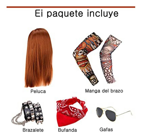 A Kit Pelucas Largas Rockera Pulseras Hippie Disfraz