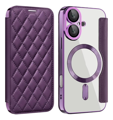 Funda Para iPhone 16, Lujosa Carcasa De Rejilla, Protección Contra Caídas, Antirrobo, De Piel Con Tapa, Tarjetero, A Prueba De Golpes