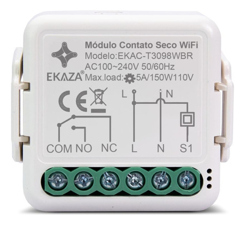 Relé Mini Contato Seco Wifi Ekaza Tuya T3098wb