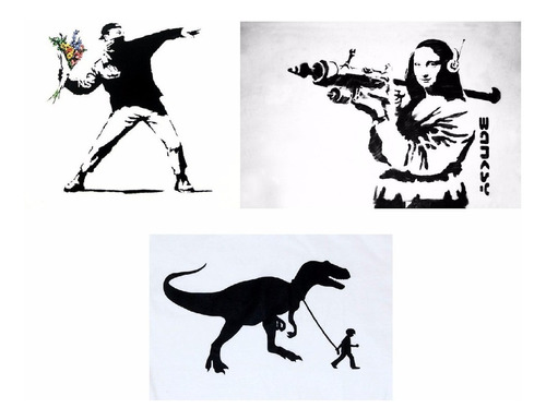 Set De 3 Plantillas Stencil Banksy Mona Lisa Love Dinosaurio