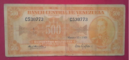 Billete De 500 Bs De 1969 C-6, Canario.