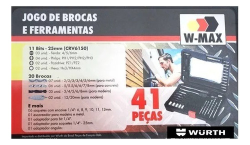 Jogo De Brocas E Ferramentas 41 Peças W-max - Wurth