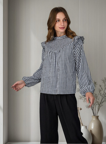 Blusa Con Vuelos Berni Gingham Eclipse