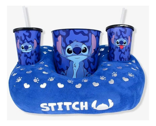 Almofada Porta Pipoca C 2 Copos  Disney Stitch Zona Criativa