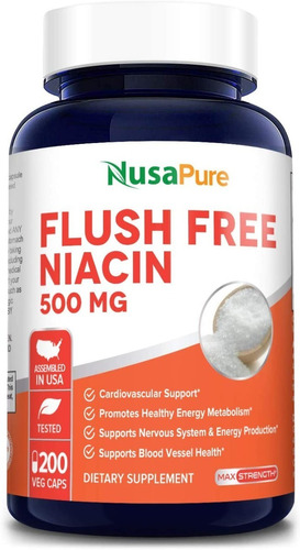 Vitamina B3 Niacina 500mg Flush Free No Enrojece -200 Caps