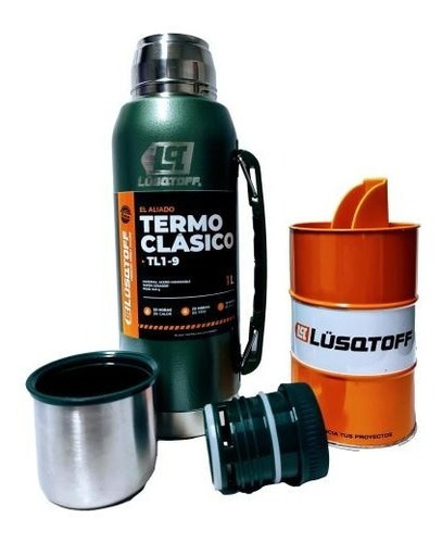 Termo Lusqtoff 1 Lt A. Inoxidable + Tambor Yerbera 250 Gr 