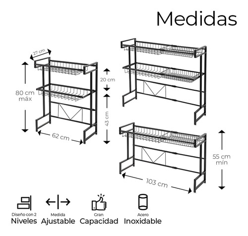 Escurridor De Trastes 2 Niveles Ajustable Acero Inoxidable