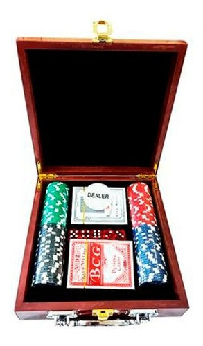 Juego De Poker + Maletín De Madera 100 Piezas