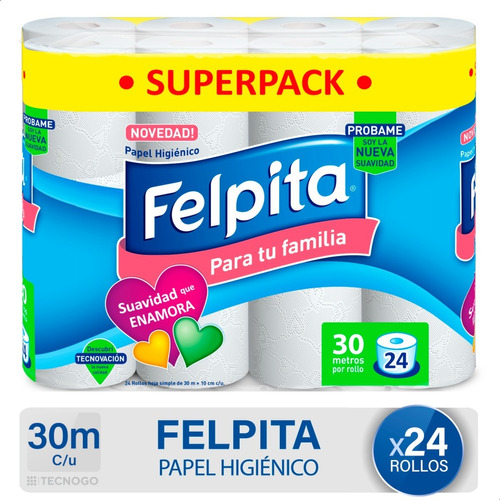 Imagen 1 de 7 de Papel Higienico Felpita Superpack Familiar Suave X24 Rollos