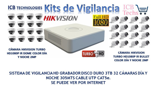 Sistema De Seguridad Hikvision 32 Cámaras Hd 1080p Icb Techs