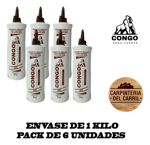 Cola Carpintero Adhesivo Vinilico Congo- R25 X 1 Kilo X 6 U