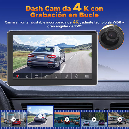 Estéreo De Pantalla Carplay Android Auto Portátil Dashcam 4k
