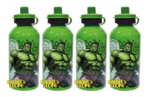 Pack 4 Botellas Metalica Licencias Hulk Avenger Marvel 500ml