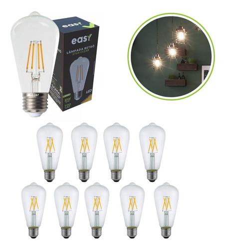 Kit 10 Lâmpada 8w Filamento St64 Retrô Branco Quente - Easy Cor da luz Branco-quente 110V/220V