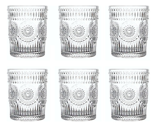 Imagen 1 de 4 de Set X 6 Vaso Vidrio Labrado Vintage Girasol 320ml Juego
