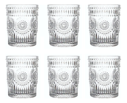 Set X 6 Vaso Vidrio Labrado Vintage Girasol 320ml Juego