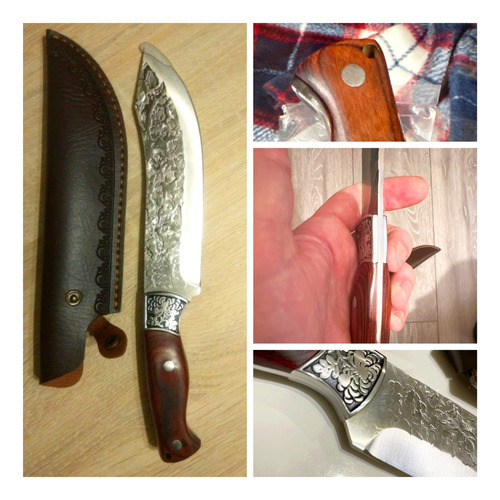 Cuchillo Forjado Acero Inoxidable Mango Madera Con Funda