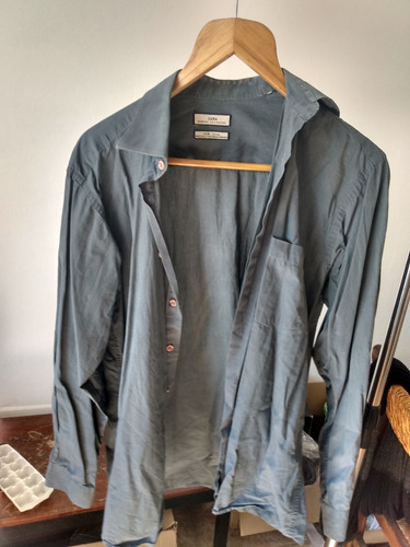 Camisa De Marca Zara Color Gris 100% Algodon