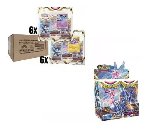 Kit de Cartas Pokémon Blister Triplo Estrelas Radiantes 3 Pacotes + 1 Carta  - Branco