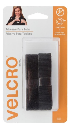 Cinta Adherible Telas Velcro ® Tira Negra Ropa Costura Color Negro