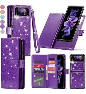 Funda Para Galaxy Z Flip 3 Billetera Desmont. Brillo Violeta