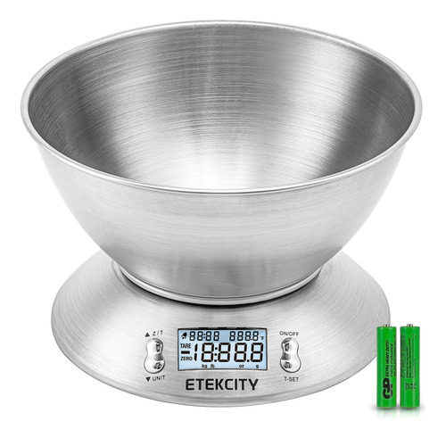 Báscula De Cocina Con Bol, 5 Kg, Acero Inoxidable