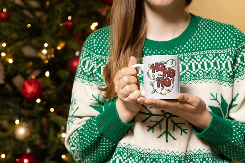 Ho Ho Ho Taza De Café De Navidad Con Letras De Cuadros Con L