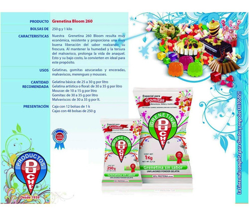 Imagen 2 de 2 de Grenetina Duché 260 Bloom 250gr (especial Para Gomitas)