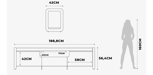 Moveis Mueble De Tv Mesa Rack Moderna Y Minimalista 180 Cm Color OFF WHITE MATTE/NATURAL