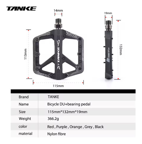 Pedal Bike Tanke Tp-60 Mtb Nylon Rolamento Colorido Vermelho
