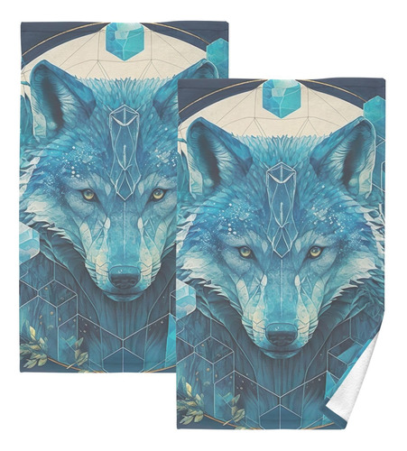 2 Toalla Mano Para Baño Diseño Lobo Azul Magico Ligera