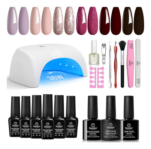 Kit De Esmaltes De Gel Beetles Con Luz Uv 6 Colores Morado N