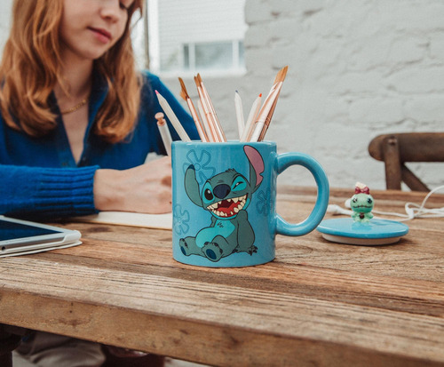 Taza Silver Buffalo Lilo & Stitch Wink Ohana 530 Ml Con Tapa