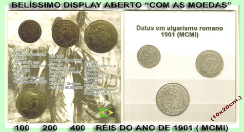 Moedas De 100-200-400- Réis 1901 Com Display (atacado) Leia!