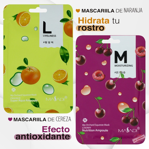 Imagen 2 de 7 de Mascarilla Facial Frutal Hidratante De Tela Cuidado Piel
