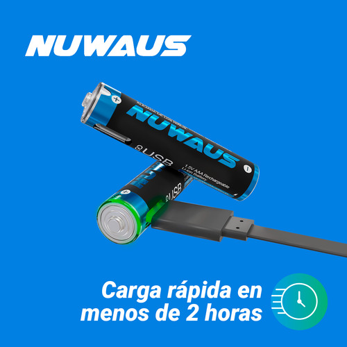 Nuwaus NUBAT002 pilas recargables con 2 pilas aa carga rapida tipo c