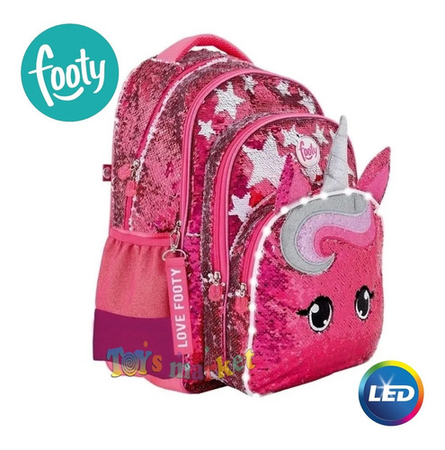 Imagen 2 de 5 de Mochila De 18 Escolar Espalda Con Luces Led Footy