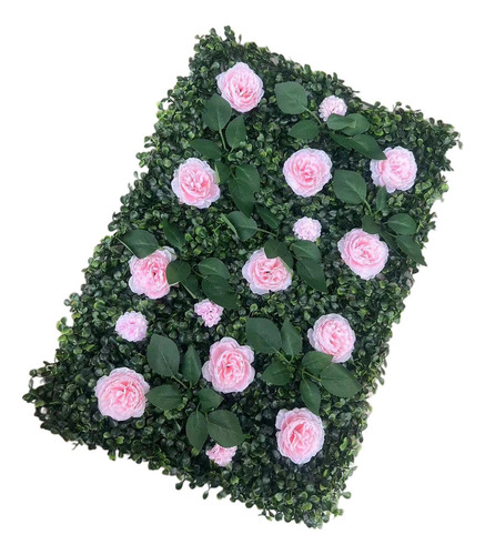 Panel De Pared De Césped Artificial Con Flores Panel Rosa