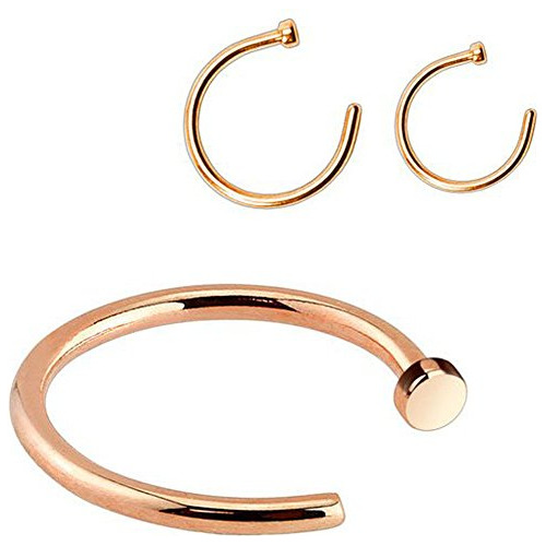 Aros - Rose Gold Ip - Aro Nasal De Acero Quirúrgico 316l (se