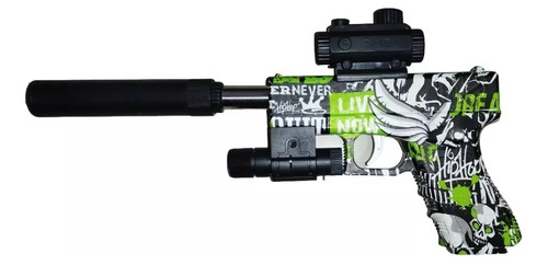 Pistola Glock 19 Grafiti Hidrogel 6mm Con Silenciador Láser