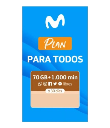 Chip Movistar Plan Para Todos 70 Gigas + 1000min Por 30 Días