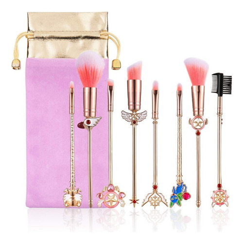 Set 8 Brochas Sakura Card Captor Premium Con Bolsa Portátil Color Rose gold