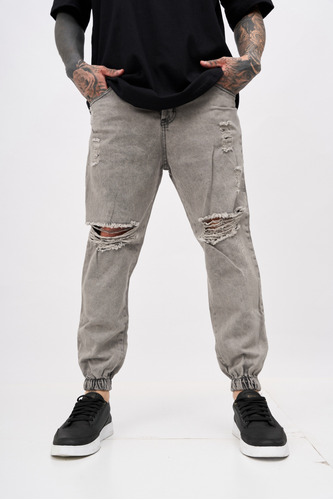 Jogger De Jeans Rigido De Hombre Mom Con Abrojos Shelby Bond