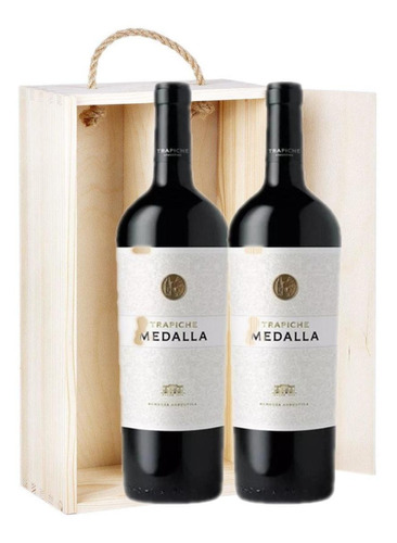 Estuche Madera Vino Trapiche Medalla Malbec X750cc X2