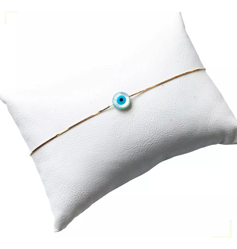 Pulseira Veneziana 19cm E 5mm Com Olho Grego Em Ouro 18k