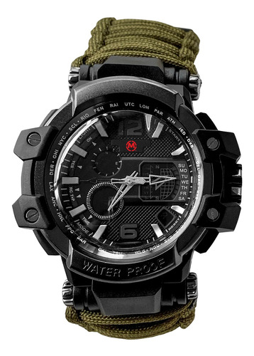 Imagen 1 de 6 de Reloj Paracord Verde Militar Lcd 6 Díg Mc-009 Mendoza