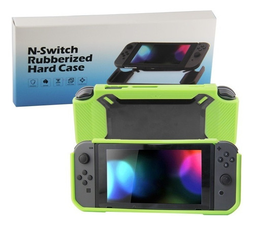 Protector Rigido Con Goma Para Nintendo Switch Verde Y Negro