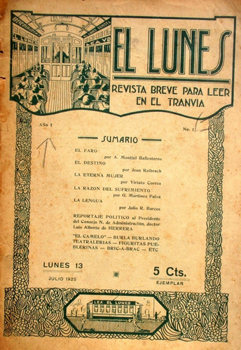 Revista El Lunes Breve Para Leer En El Tranvia 1925 No: 1