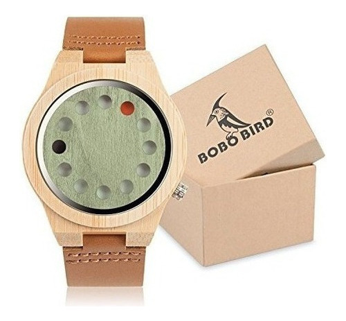 Bobo Bird Mens Reloj De Madera De Bambu 12 Agujeros Temporiz