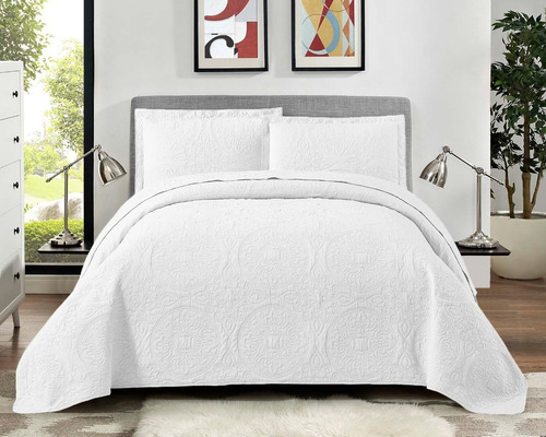 Imagen 1 de 9 de Cubrecama Algodón Jacquard Importado + Funda - Twin Blanco